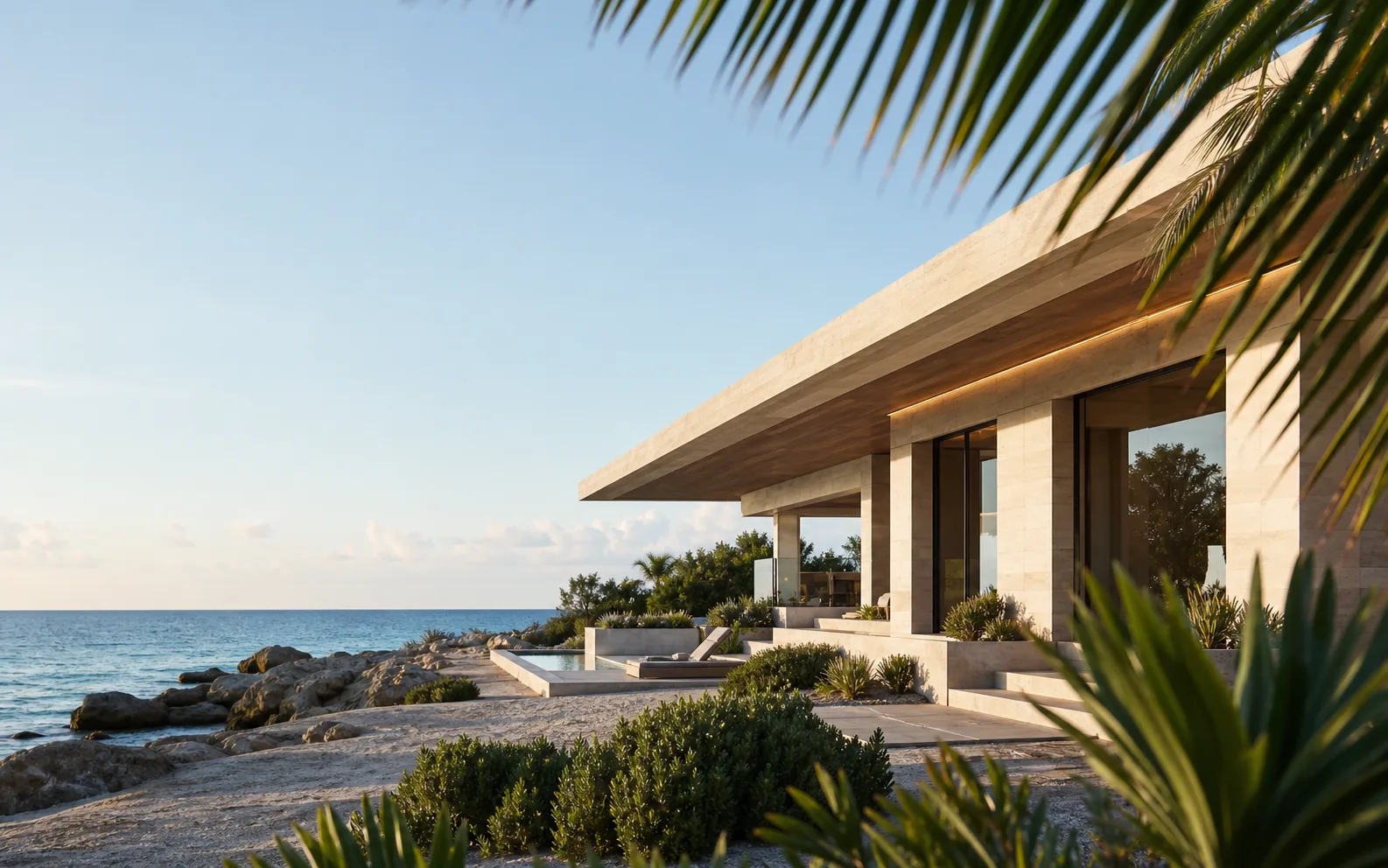 Contemporary coastal residence in daylight